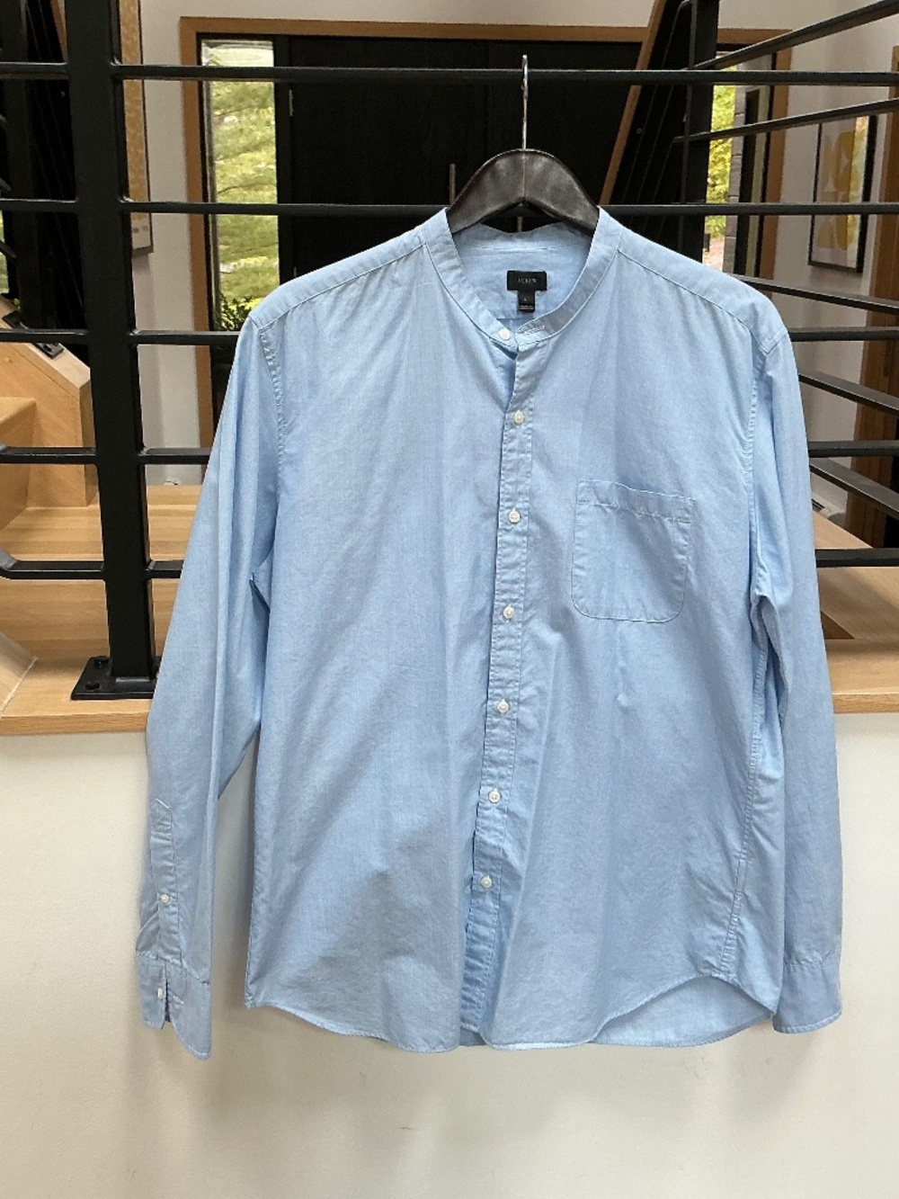 J Crew chambray banded collar shirt size Mens Large